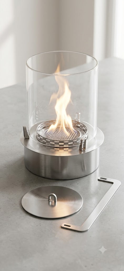 SXFireplace Moderner, ventloser Kaminbrennereinsatz aus Edelstahl