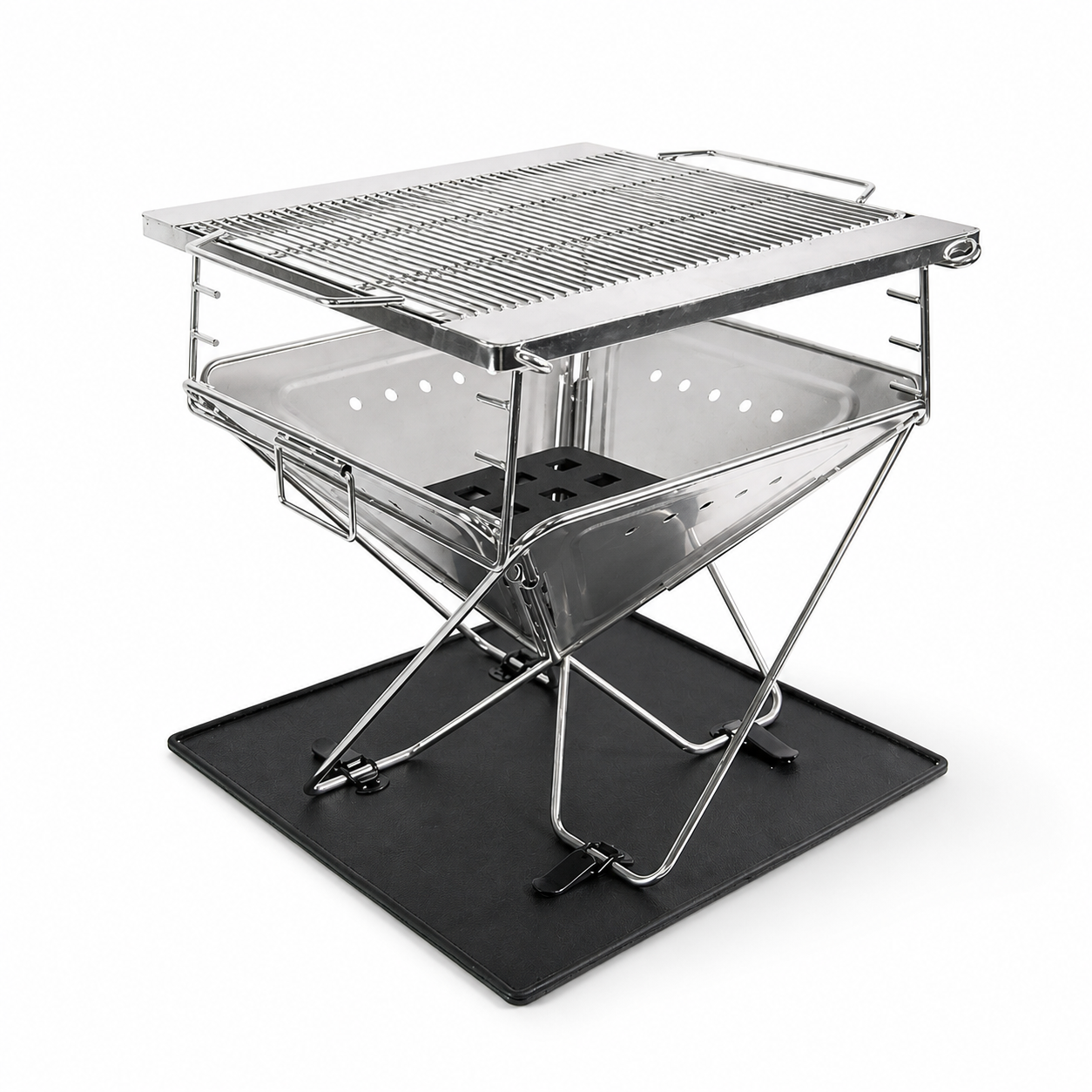 SXFireplace S0907 foldable stainless steel fire pit on white background