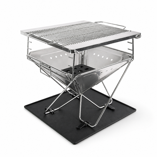 SXFireplace S0907 foldable stainless steel fire pit on white background