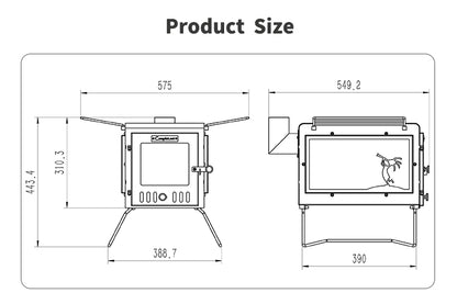 SXFireplace 07402 Camping Wood Stove with Side Shelves