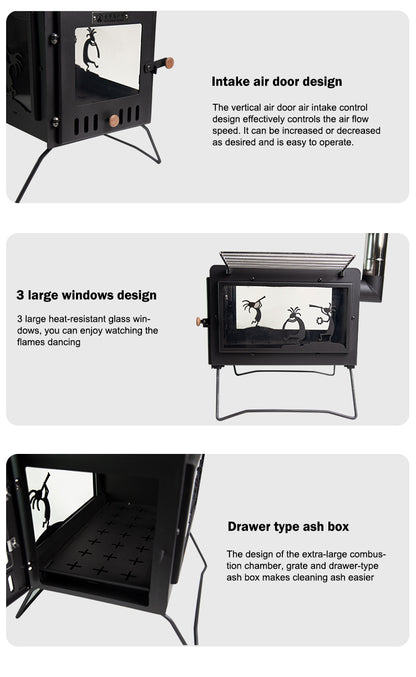 SXFireplace 07402 Camping Wood Stove with Side Shelves
