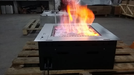 SXFireplace Moderner, ventloser Kaminbrennereinsatz aus Edelstahl