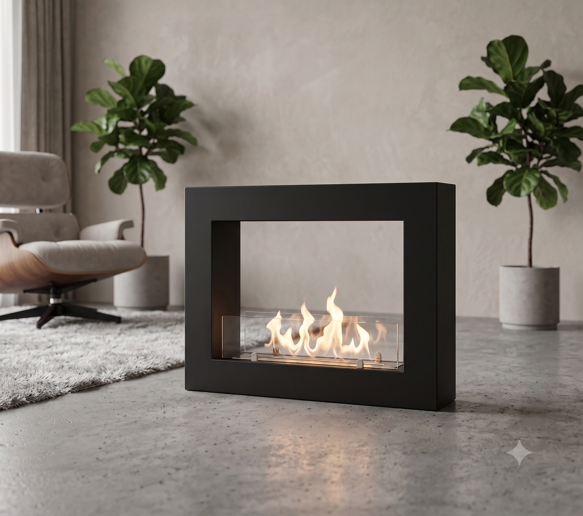 SXFireplace Moderner, ventloser Kaminbrennereinsatz aus Edelstahl