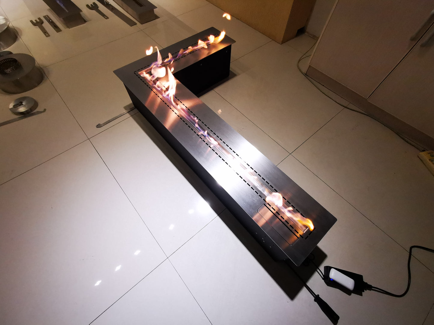 RX Smart L-Shape Ethanol Fireplace Series – Corner Bioethanol Burner with Remote Control, WiFi Option, Voice Alarm & Safety Sensor