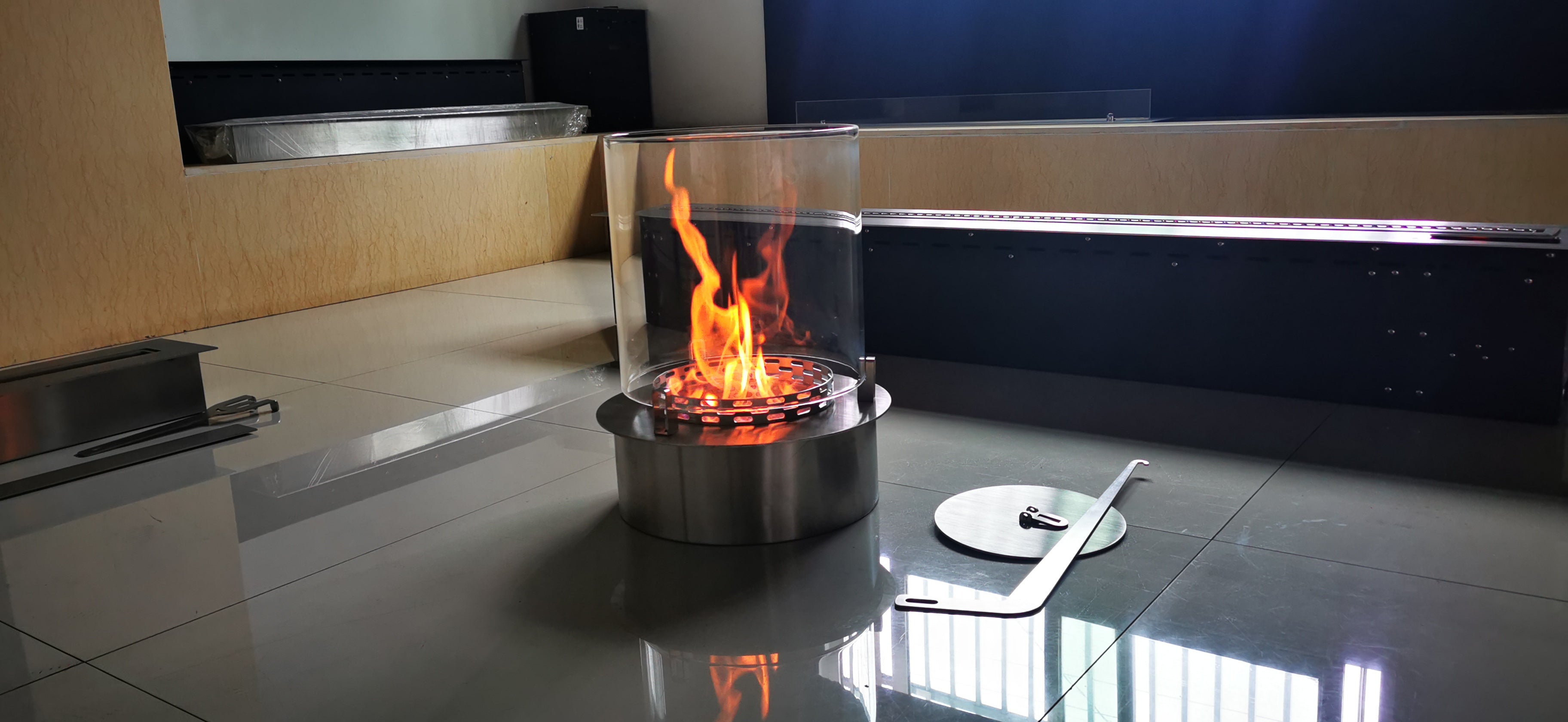 Round Tabletop Bioethanol Fireplace – 360° Glass Shield, Stainless Steel, No Installation | SXFireplace