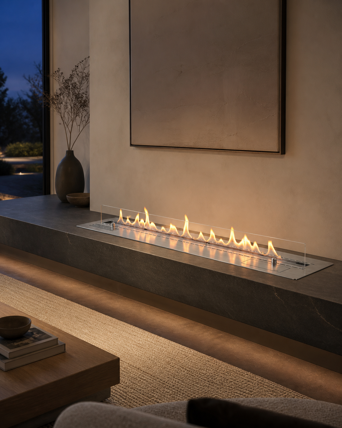 SXRX smart fireplace in a luxury contemporary living room