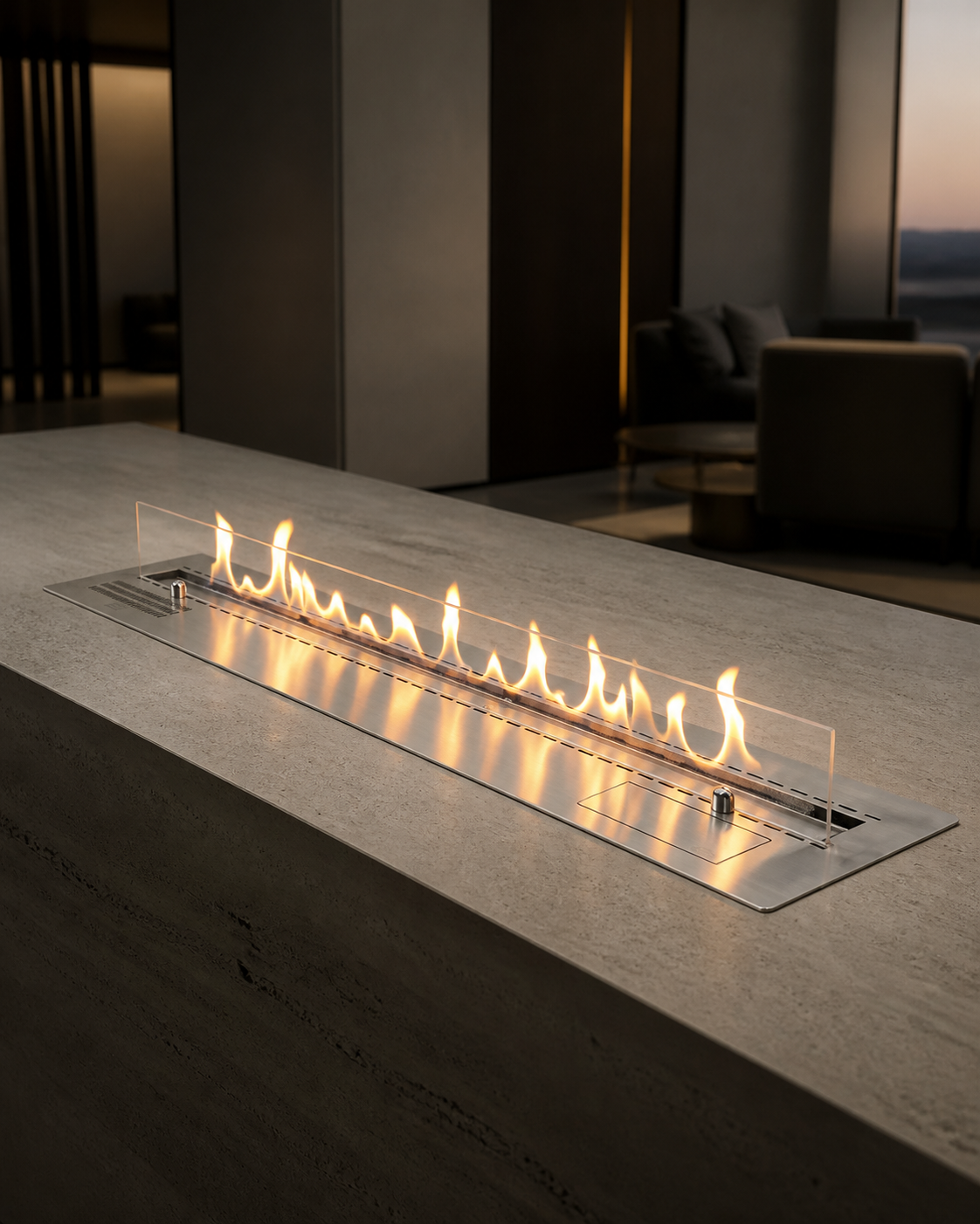SXRX smart fireplace installed in a refined stone island